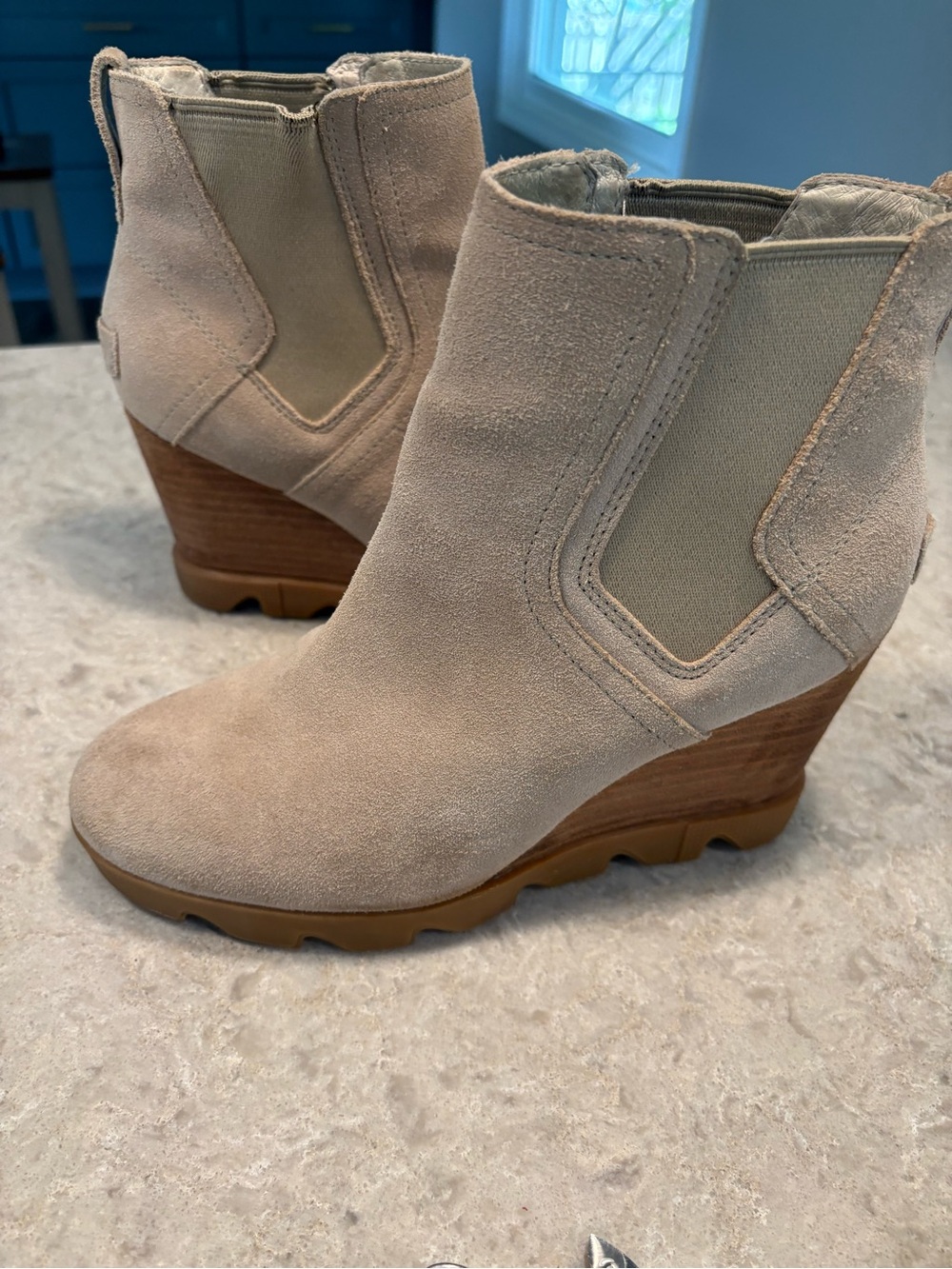 Sorel Taupe Suede Wedge Ankle Booties